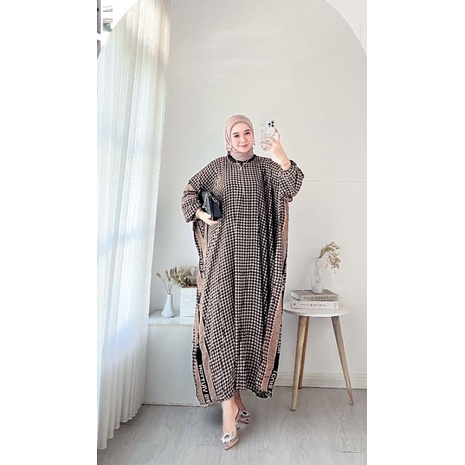 BISA COD // GAMIS KAFTAN JUMBO BUSUI MATT RAYON POLKA SAMYA