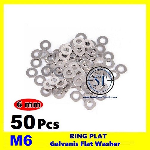 Ring Plat M 6 - Ring Plat Baut M6 6mm Galvanis Flat Washer Isi 50 Pcs