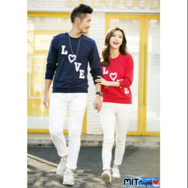 Kaos couple love tangga lengan panjang - baju pasangan