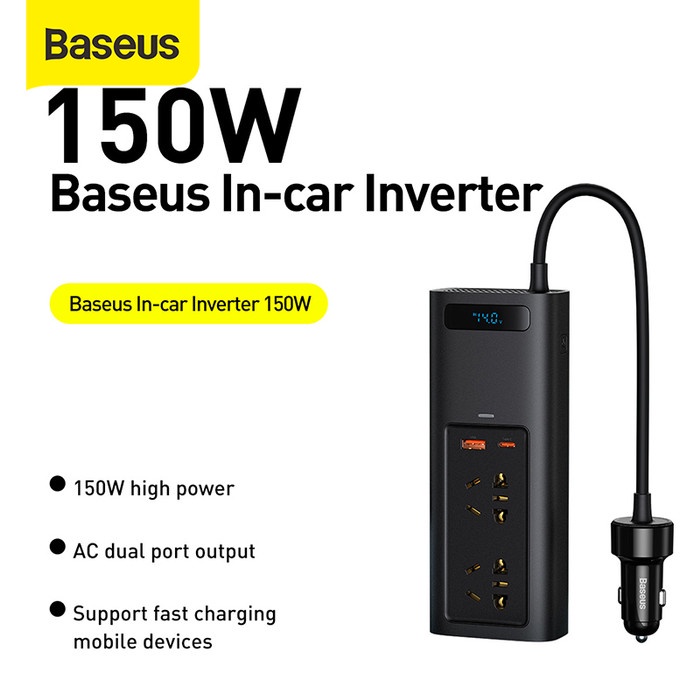 Baseus Car Charger Inverter DC to AC Type-C USB Fast Charging 150W EU