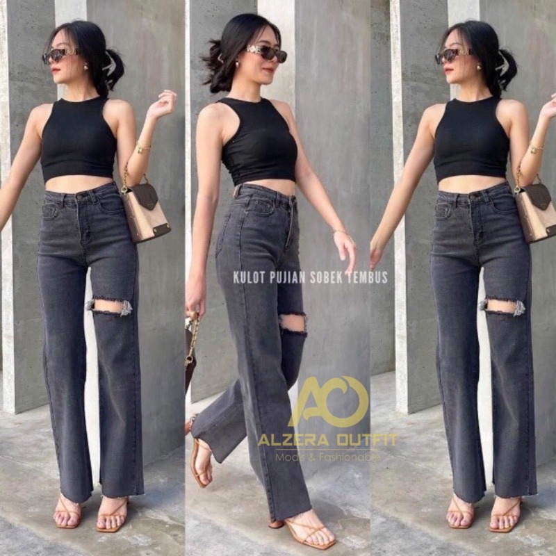 Alzera•Celana Highwaist Model Sobek PMT Terbaru 2022