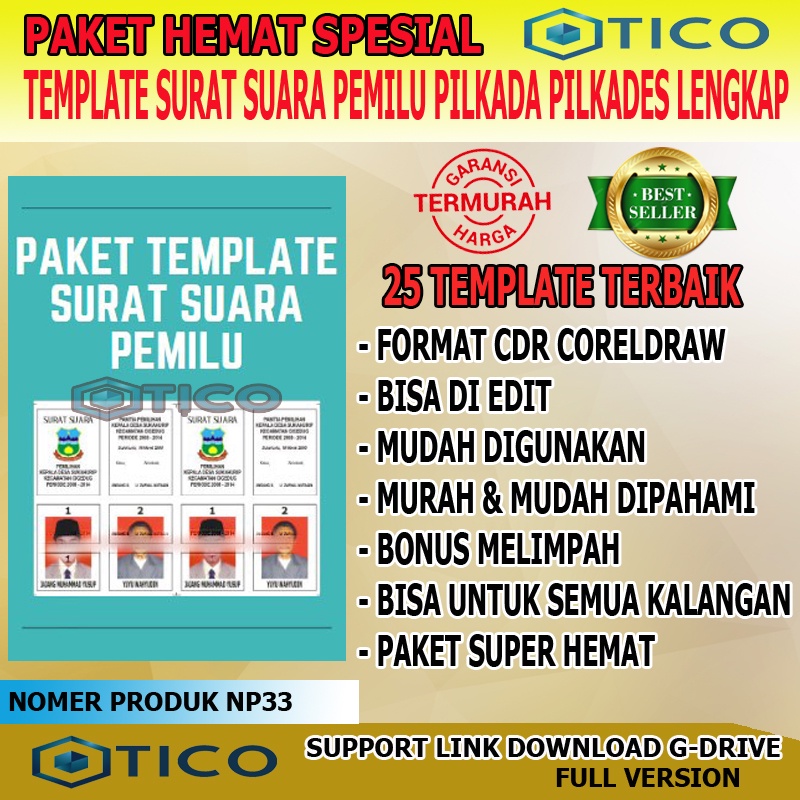 Paket Template Surat Suara Pilkada &amp; Pilkades Format Coreldraw CDR Usaha Percetakan Multimedia Termurah NP33