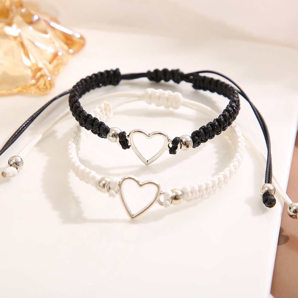 2pcs / Set Gelang Tangan Pasangan / Pria / Wanita Desain Hati Hollow