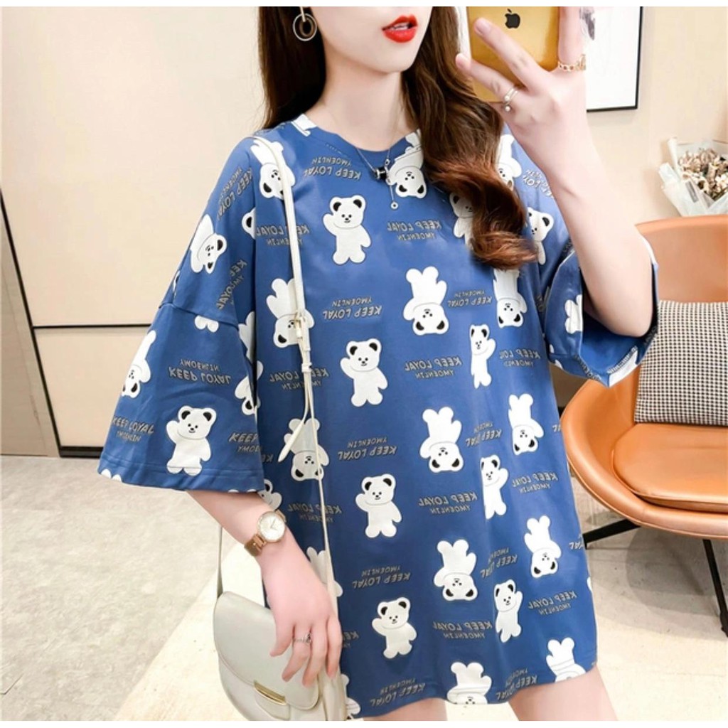 Tshirt Oversize Wanita Motif Bear Keep Loyal - 100% Import