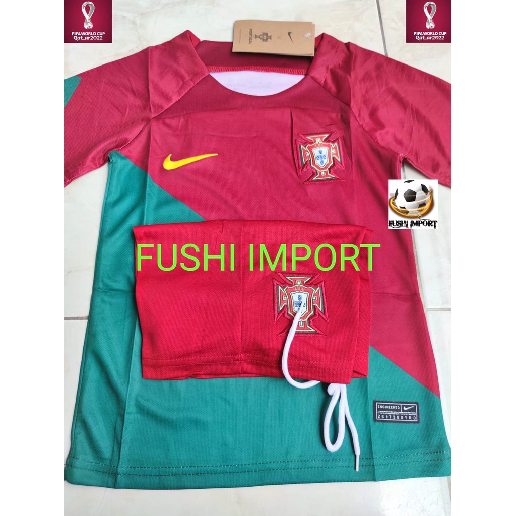 Setelan Jersey Baju Bola Portugal Home Kids Anak World Cup Piala Dunia 2022 Fullset Satu Set Grade Ori