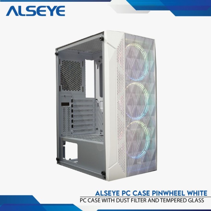 Casing Komputer / PC Gaming Alseye Pinwheel Putih Tempered Glass