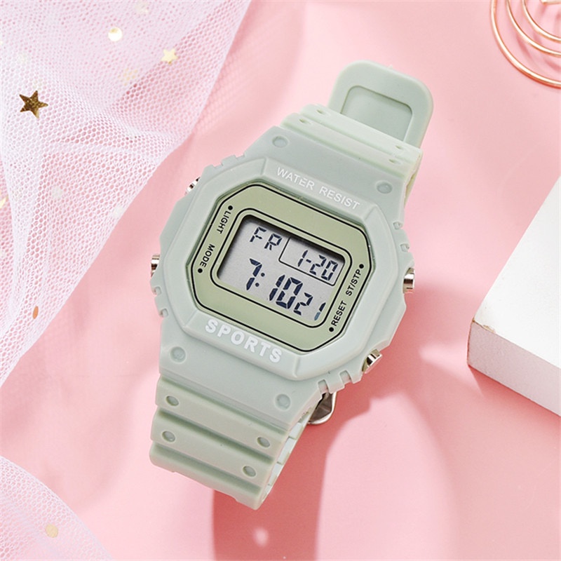 JAM TANGAN DIGITAL OLAHRAGA SPORT ANTI AIR WARNA PASTEL WANITA UKURAN SEDANG