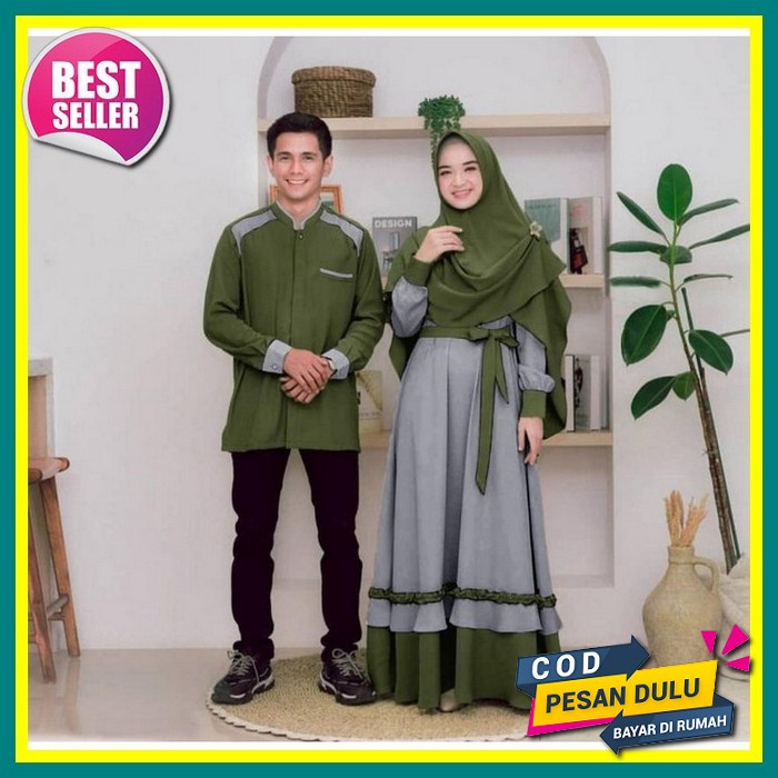 ● Cod ● Kgo - Couple Aninda Polos / Couple Muslim Stelan Baju Pasangan Polos / Caple Gamis Kemeja / 