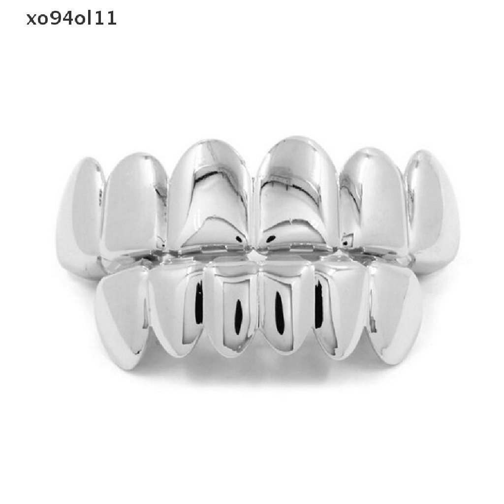 Xo Set Grillz Gigi Atas &amp; Bawah Lapis Emas 14k Gaya Hip Hop