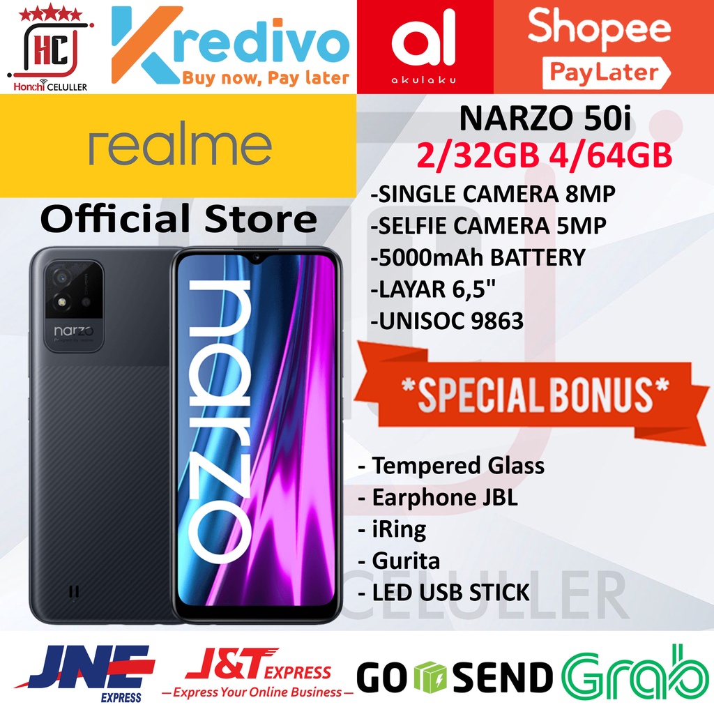 NARZO 50i 4/64GB 2/32GB RAM 4GB ROM 64GB GARANSI RESMI REALME INDONESOA