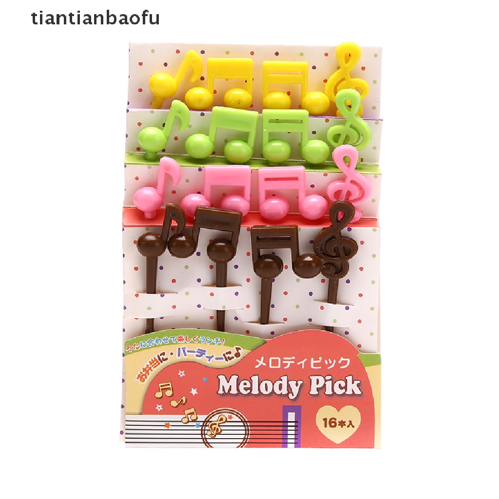 16pcs / set Garpu Buah / Snack Mini Bentuk Kartun Not Musik Untuk Anak