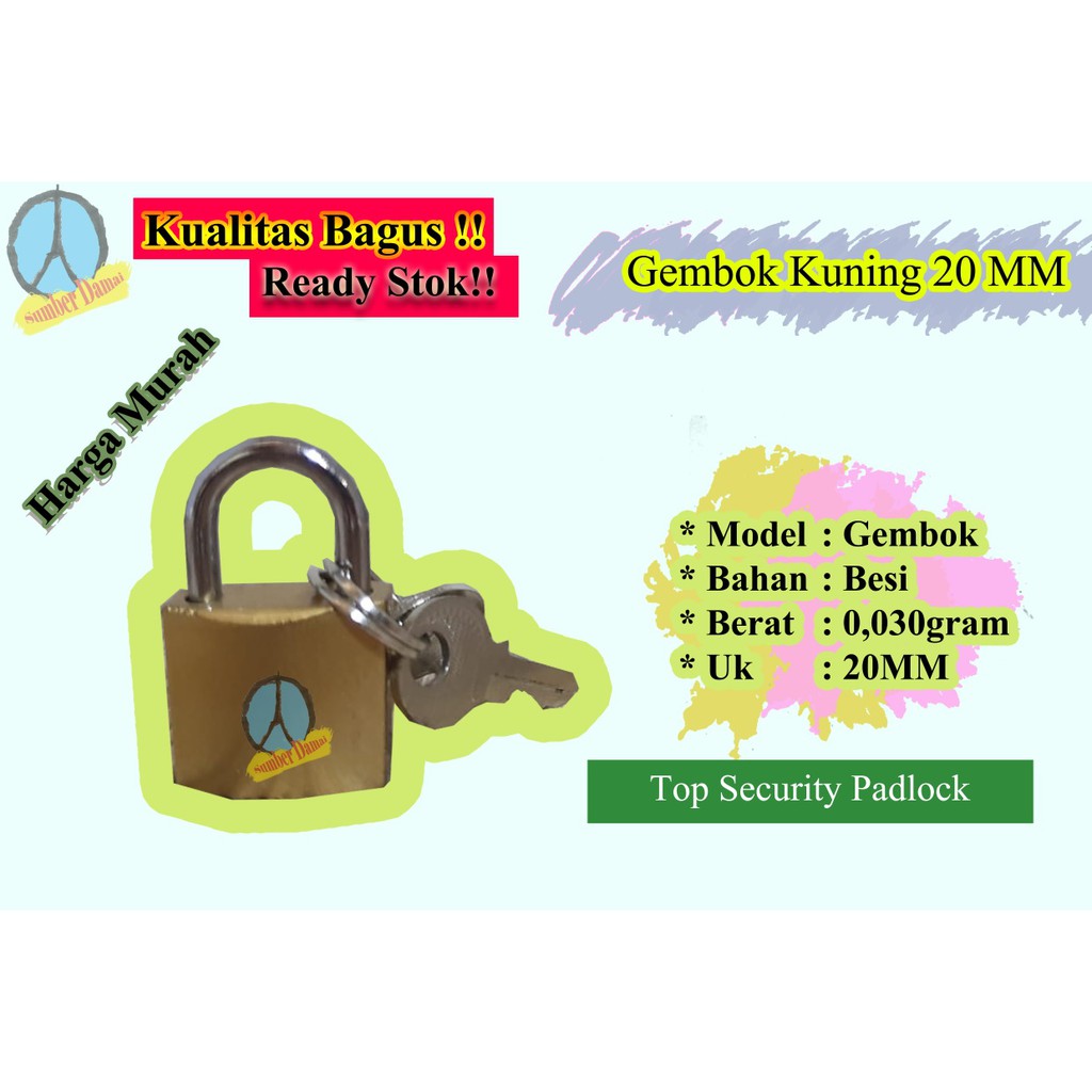 Gembok kecil kuning untuk tas / Kunci koper ukuran 20 mm