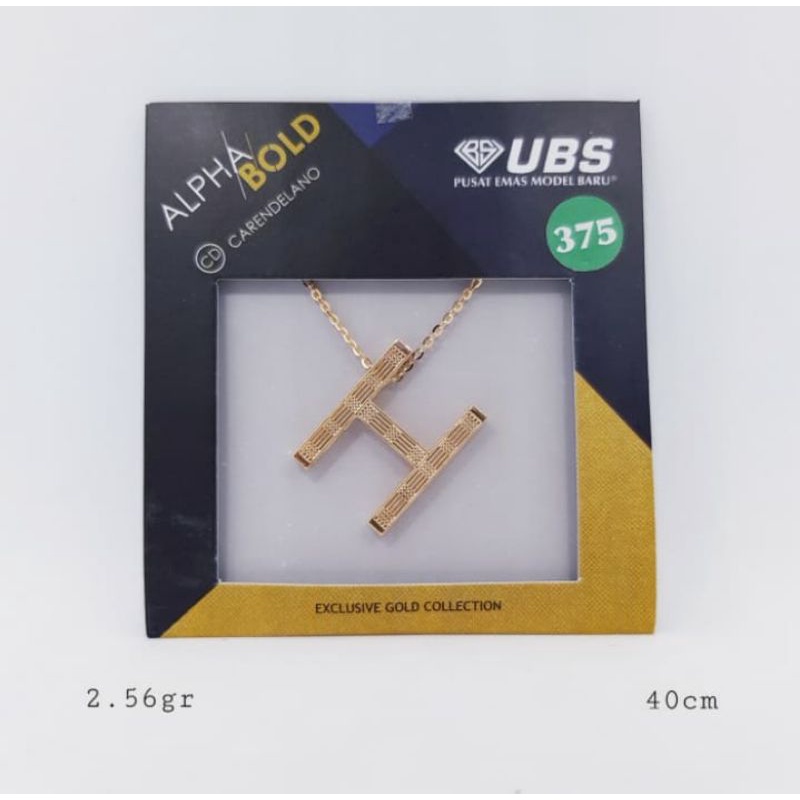 Kalung inisial Huruf H  Alpha Bold Emas asli 375