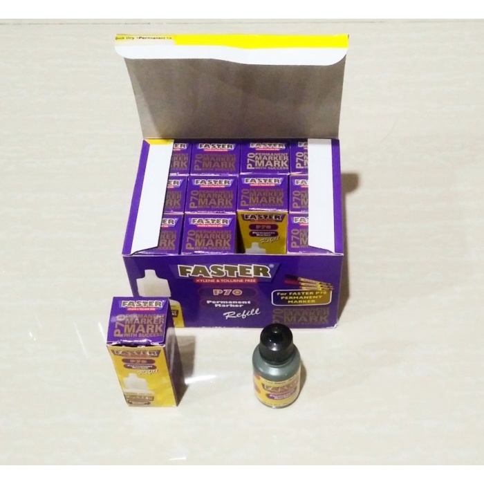 

Berkualitas Tinta Isi Ulang Merek Faster Permanent Marker P70 1 Box = 12 Botol Gilaa!!!