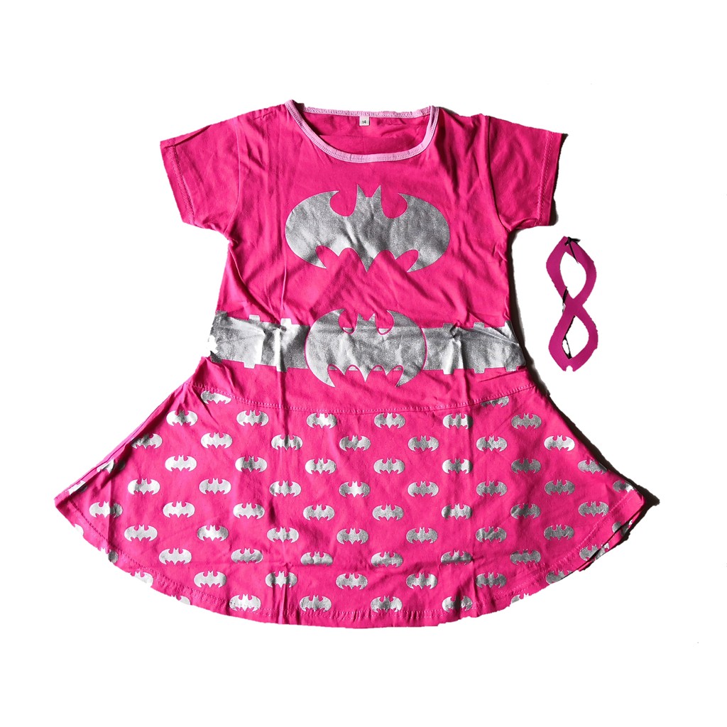 Dress Kostum Anak Cewek Bat Girl Pink Karakter Superhero Perempuan Topeng Sayap