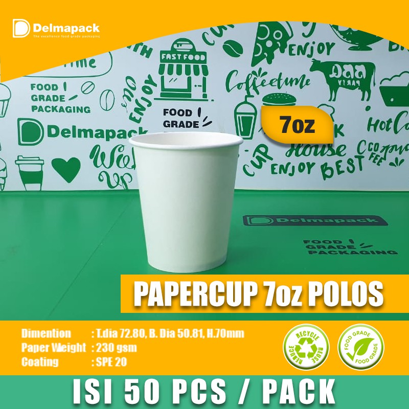 PAPER CUP 7oz - DRINK, ICE CREAM, TEA, COFFEE - FOODGRADE - 50 PCS