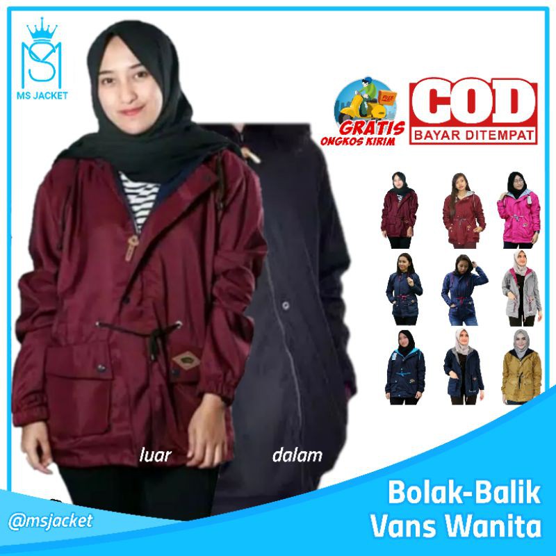 Jaket Bolak Balik Parka Wanita Jaket BB 2 in 1 Cewek Jaket Bobal Hoodie Wanita Vans Maroon Hitam