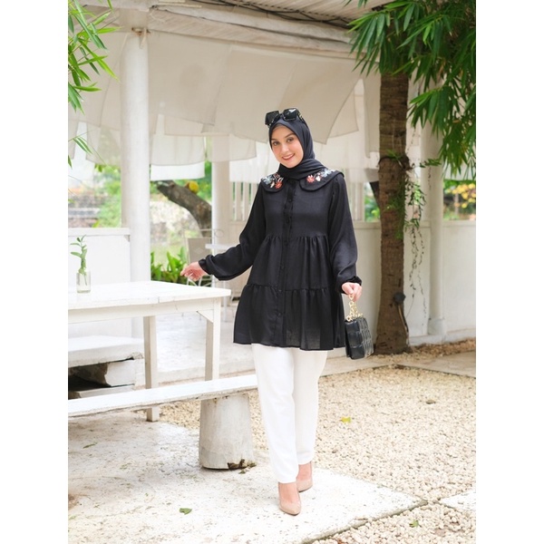 Ounadoutfit Chaca blouse wanita | atasan muslim cantik | kemeja wanita polos | blouse bordir bunga | atasan cringkle wanita | blouse korea