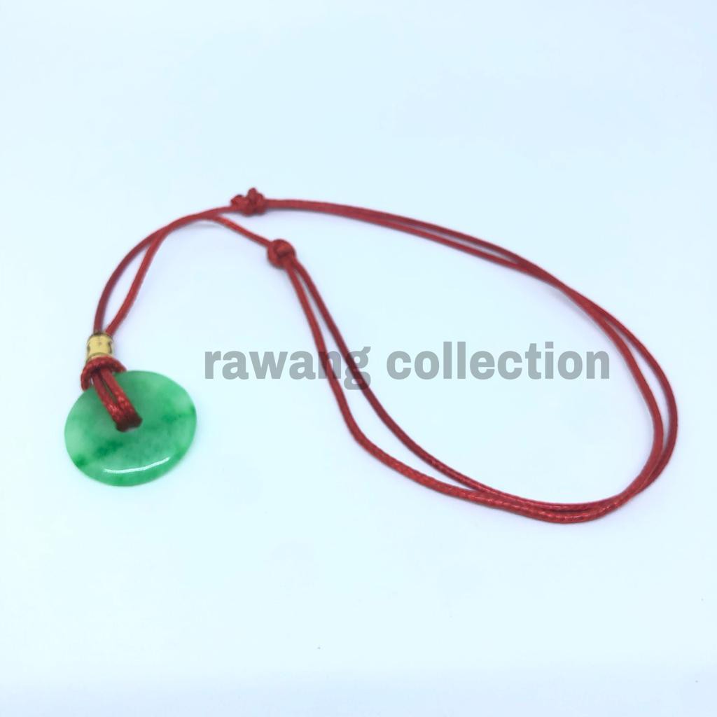Kalung Tali Liontin Batu Giok  Hijau Model Donat