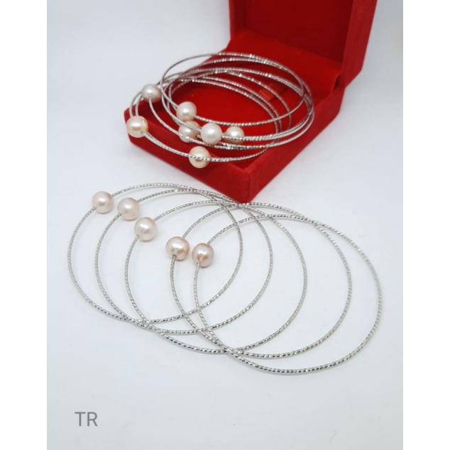 Gelang Keroncong Rhodium Mutiara Tawar Lombok