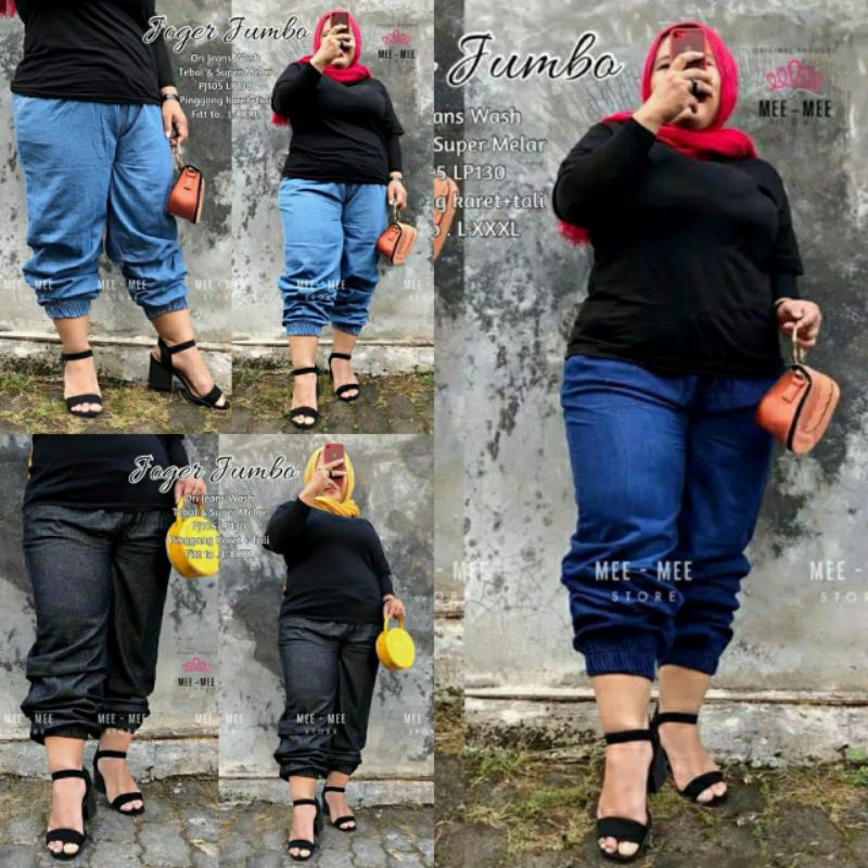 (Bisa COD) - Jogger Jeans Wanita Jumbo - Celana Joger Jeans Wanita Super Jumbo - Murah Berkualitas