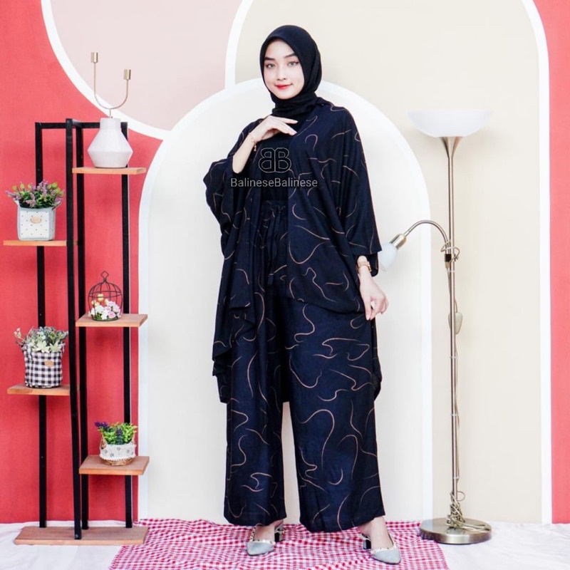 Setelan Cardigan Kulot Worm / Set Auter Pantai | Setcel Hijaber | Setelan Wanita Cacing