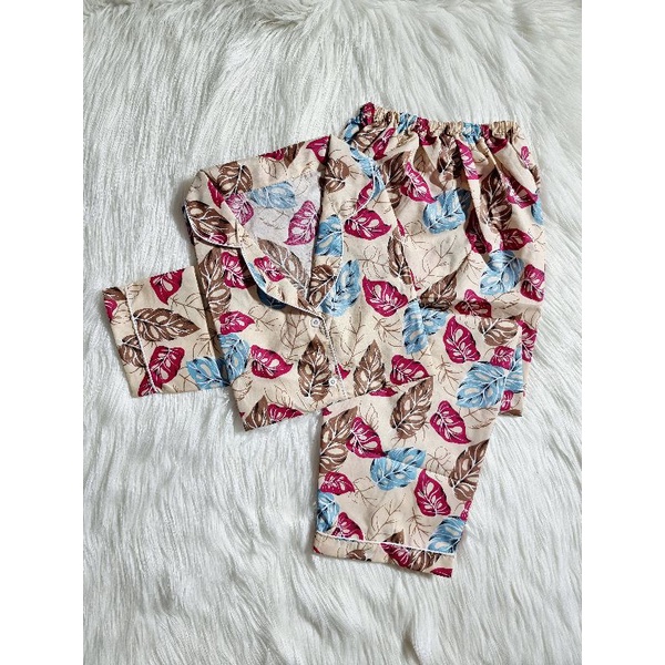 Baju Tidur Piyama Wanita/Cewek Pajamas Dewasa Katun Motif Daun Janbol PP Lengan Panjang Kekinian