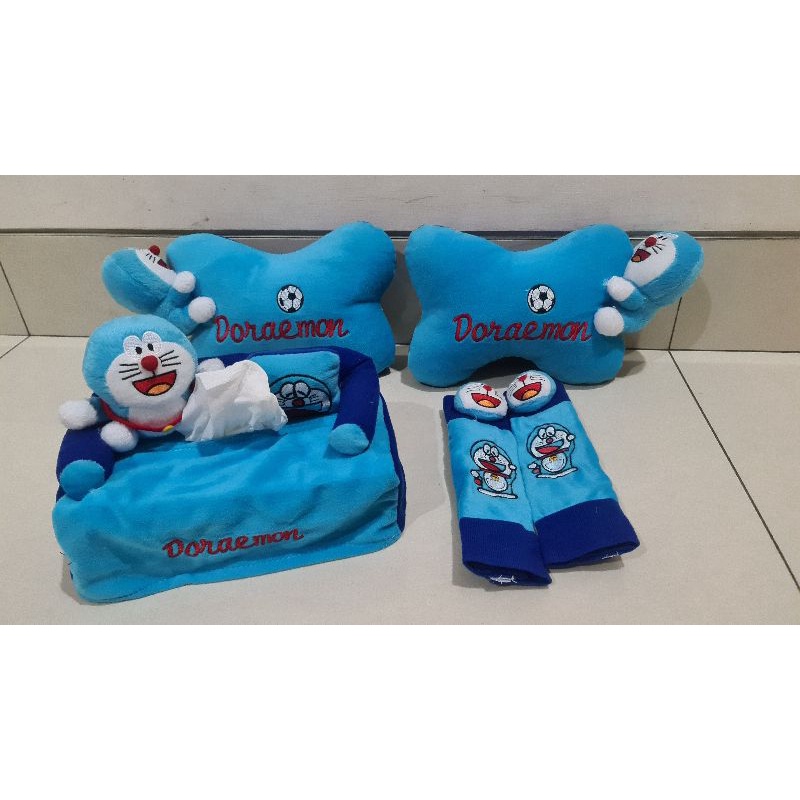 bantal leher mobil tulang tempat tisue 3in1 Boneka doraemon BIRu