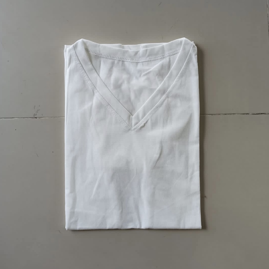 [COD] Kaos polos wanita lengan pendek Oversize Jumbo Murah V neck - by.Nyaman_Kaosan-*Pendek , Putih