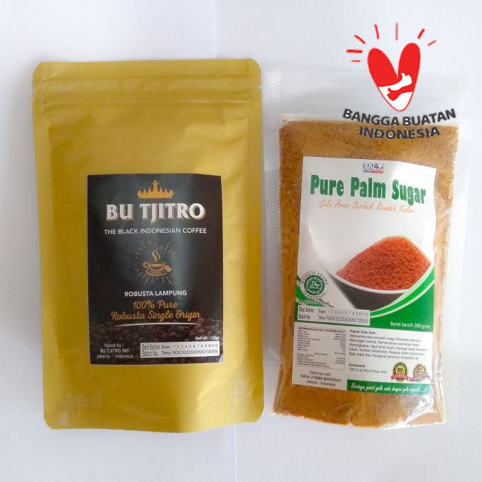 Paket Kopi Hitam Bubuk + Gula Aren Serbuk Palm Sugar 200gr