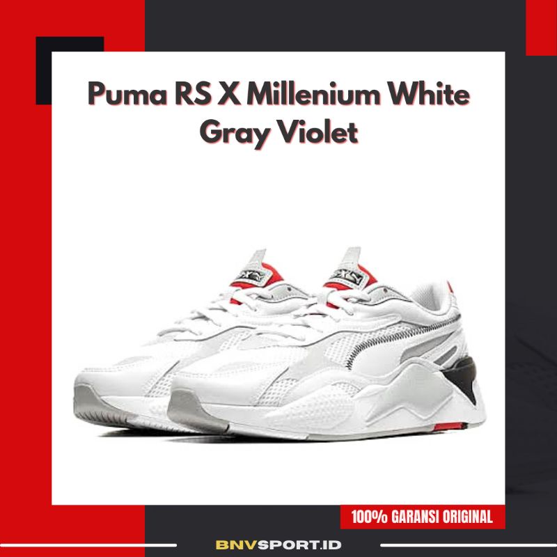 Sepatu Casual Pria Puma RS X Millenium White Gray Violet 373236-02 Original Sneakers Lifestyle BNIB