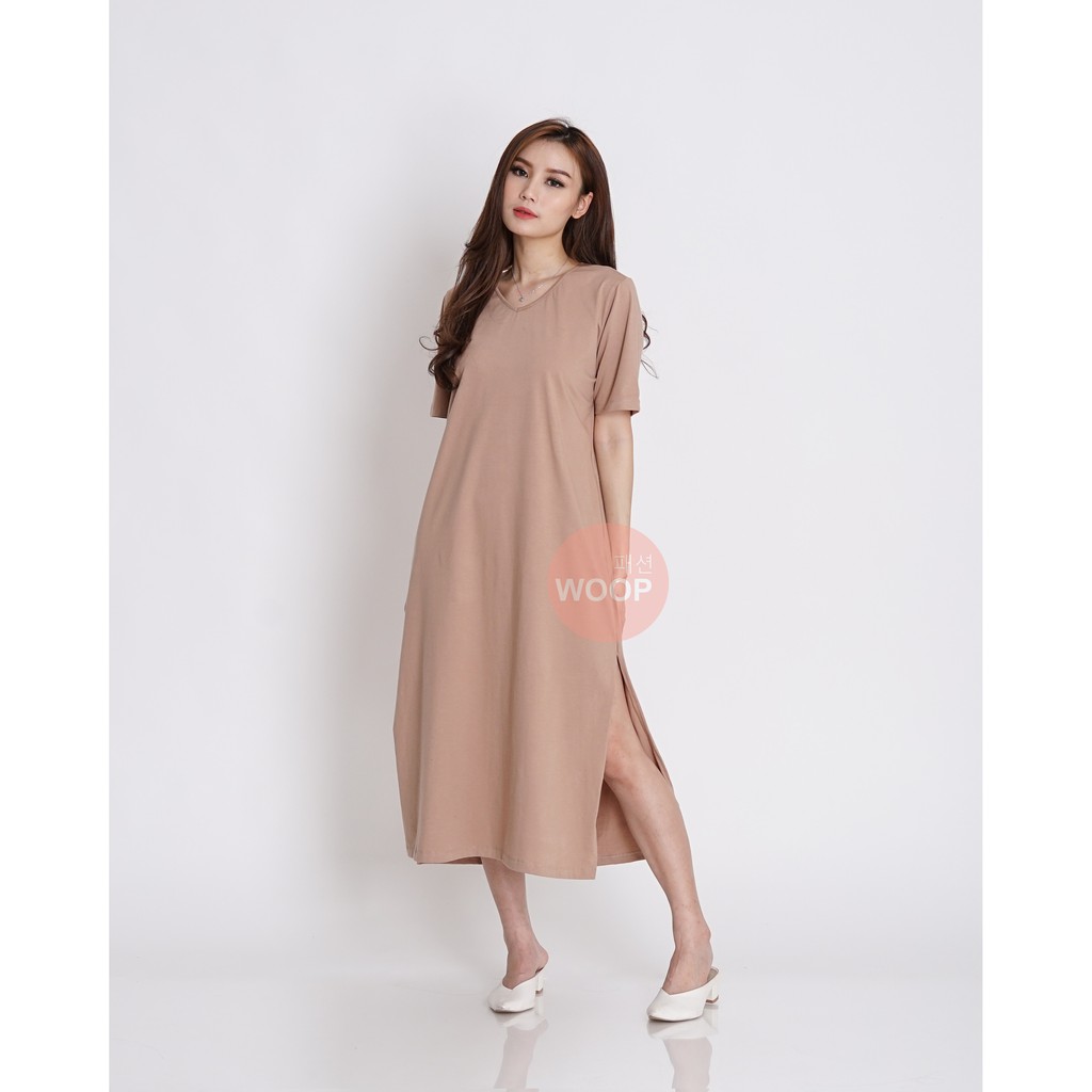 WOOPFASHION HYERI VEE LOOSE DRESS Sarah Gibson Side Slit Basic Vneck Dress Polos Maxi Casual Dress