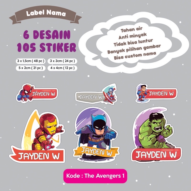 

Stiker Nama Anti Air C Superhero / Sticker nama Custom / Stiker Waterproof custom / Sticker Avenger / Stiker avenger / Stiker Batman Stiker Soiderman / Stiker Huk The avengers wonder woman / batman Starwars Superman iron man, Black Panther, Dr. Strange