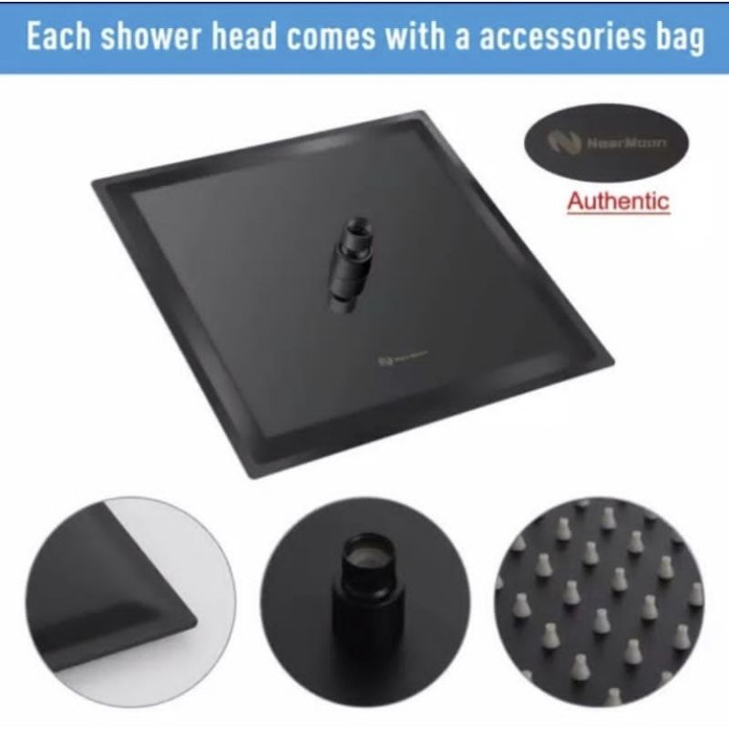 Kepala Wall Shower Mandi Bentuk Kotak Minimalis 8 inchi Hitam Black 81 holes - Shower Mandi Stainless steel Hitam Black Set