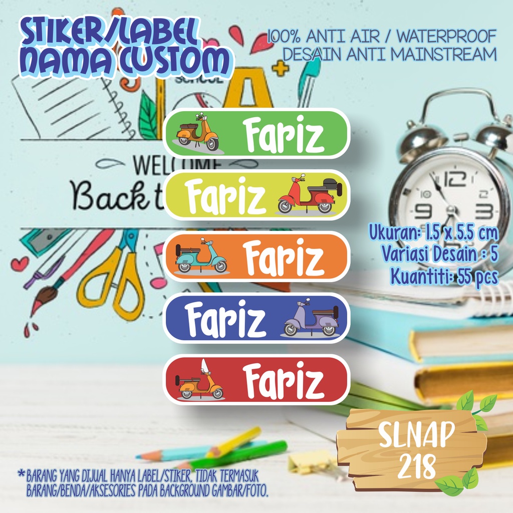 

sticker label nama waterproof kartun motor vespa lucu SLNAP 218