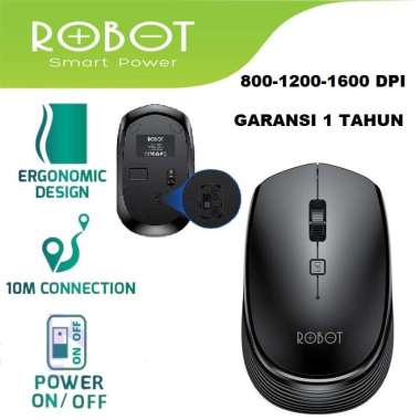 Mouse Wireless ROBOT M205 2.4Ghz 1600DPI Power ON/OFF Garansi Resmi