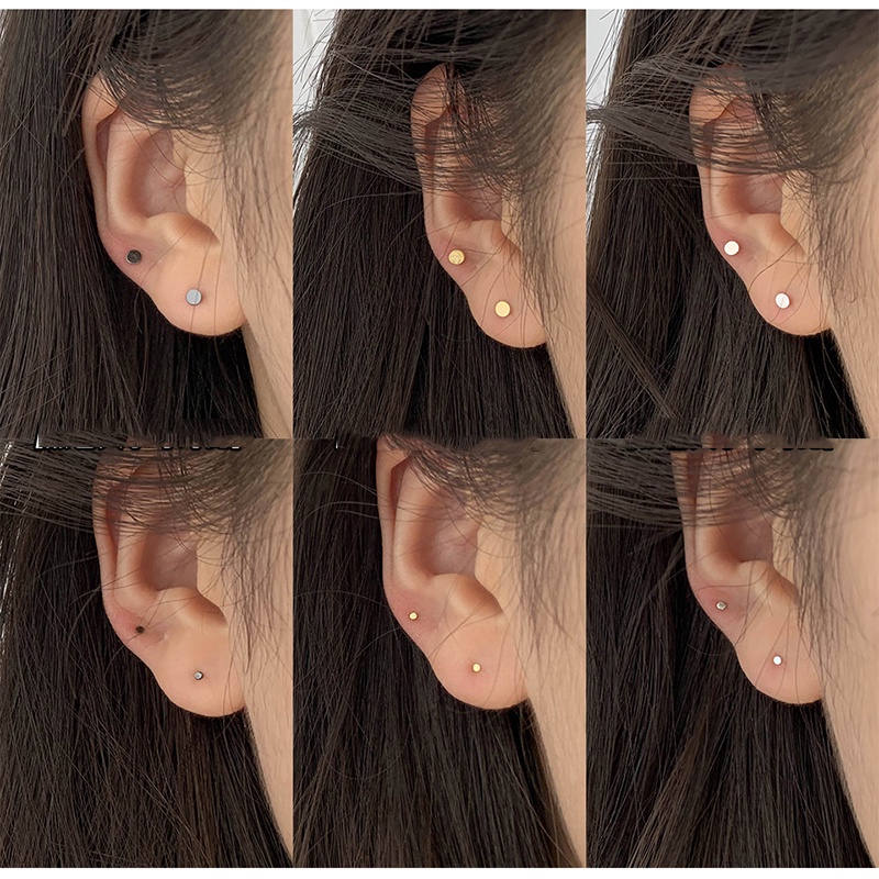 Roselife 1 Pasang Anting Tusuk Silver S925 Bulat Hitam Anti Alergi Untuk Unisex / Pria / Wanita