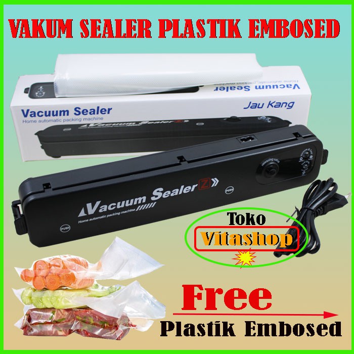 Mesin Vacum Sealer Otomatis / Vacumm Makanan Embossed JAU KANG Portable