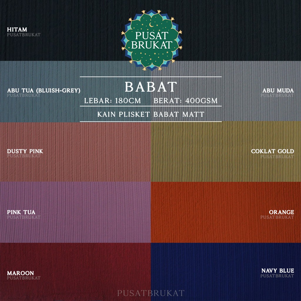 KAIN PLISKET BABAT - KAIN RIB BABAT, WARNA MATT, LEBAR 180CM [harga per 0.5m]