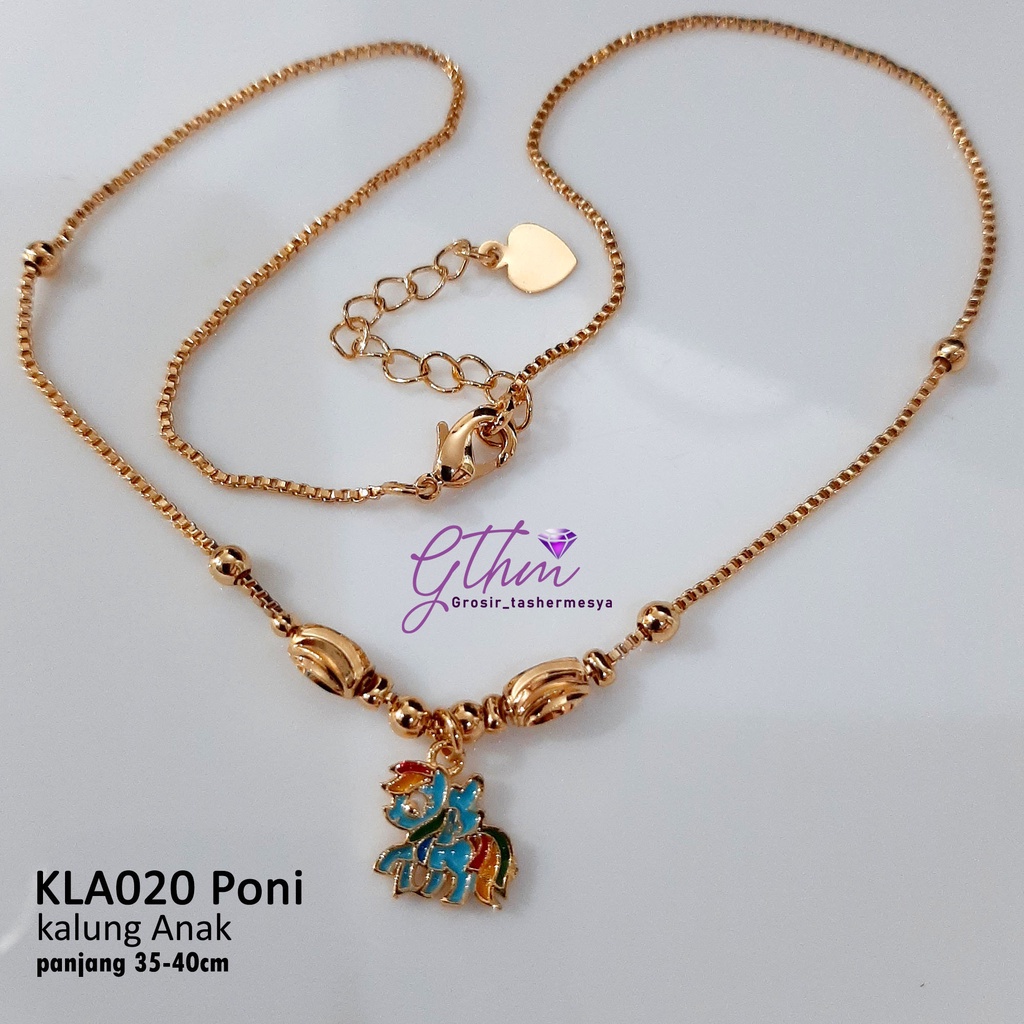 kalung anak poni unicorn biru kla020 perhiasan lapis emas 18k xuping awet kilau seperti emas asli