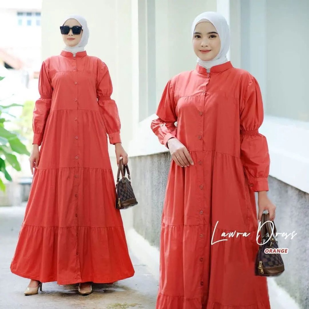 Laura Dress / Long Dress Wanita Terbaru 2022 / Dress Muslim Katun Rayon Polos Terlaris / GOM