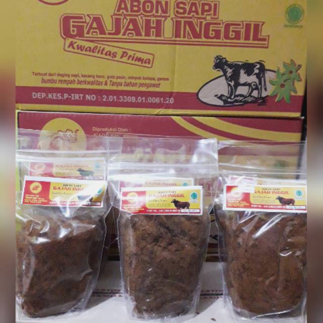 

Paket Reseller Abon Sapi Gajah Inggil 1karton 12pcs 250gram kemasan pouch