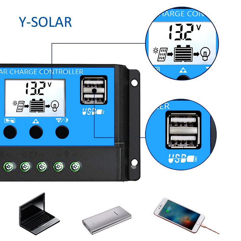 10A-50A Solar Charge Controller LCD 12V/24V + Dual USB Panel Surya Charger