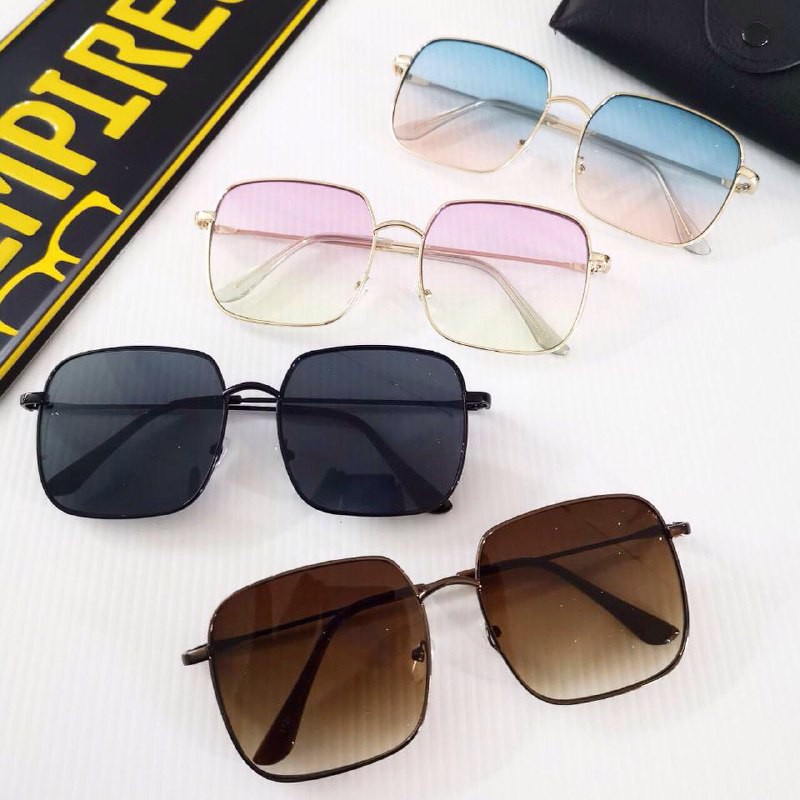 Kacamata Hitam Korea Pria Wanita Fashion Retro Vintage Kaca Mata Uv Protection Segiempat Metal Sungl
