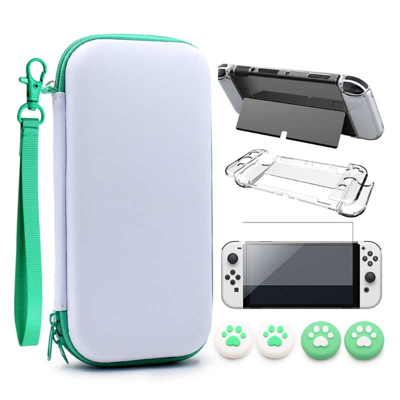 Btsg for Switch OLED Host Portable Hard Storage Bag for Shell Cover Gendong Untuk Case, Tempered Film Dan ThumbStick Grips