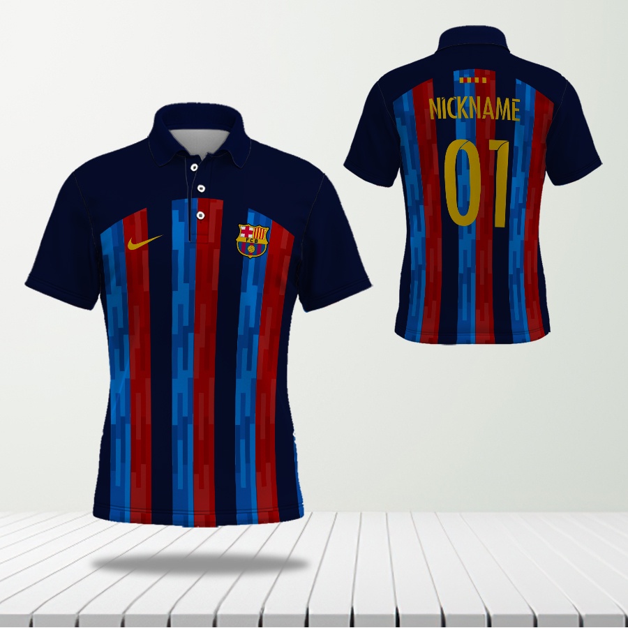 Kaos Polo Wangki Sepak Bola Barcelona Barca FC 2022 2023 Custom Full Printing