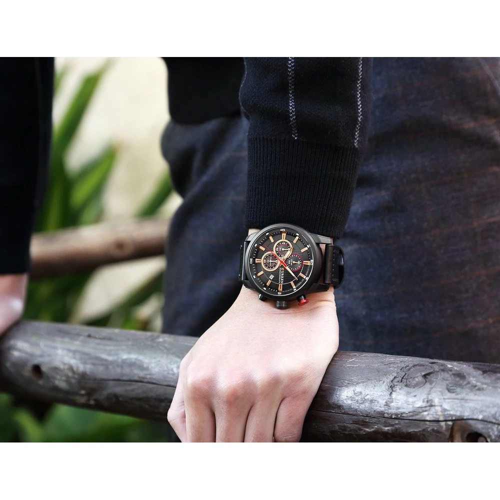 CURREN 8291 Jam Tangan Pria Analog Tali Kulit Chronograph Aktif WATCHKITE WKOS