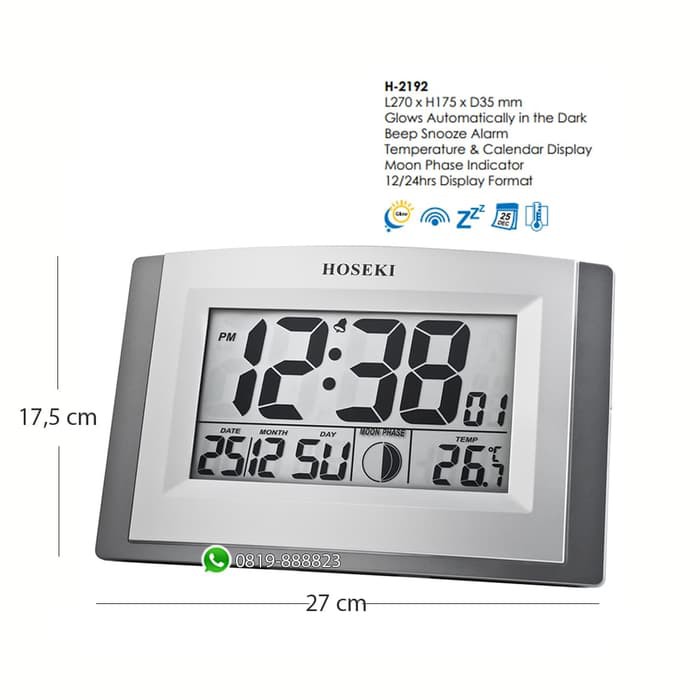 Jam Dinding-Meja Digital HOSEKI H-2192 Glow Automatically In The Dark