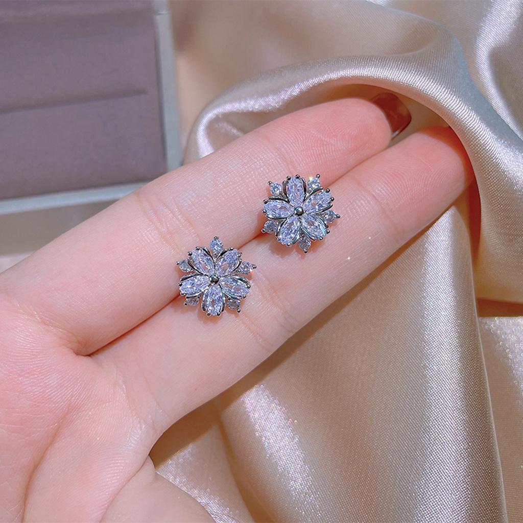 Hu Hu Hu Hu Hu Alat Bantu Pasang Kacamata♡ Kalung Dan Anting Stud Bentuk Bunga Model Lapis Ganda Bahan Cubic Zirconia Untuk Wanita