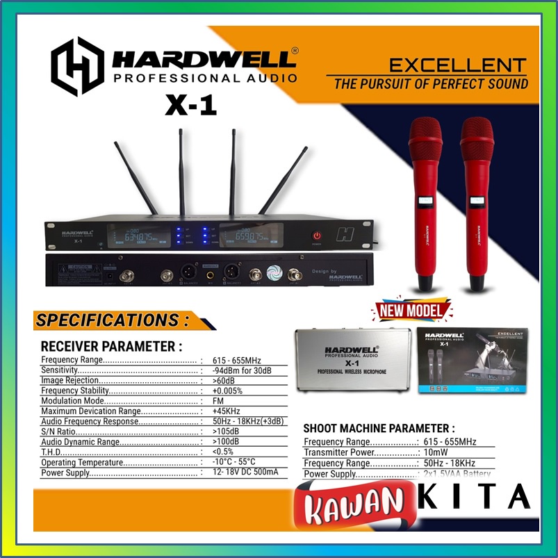 Mic Wireless HARDWELL / X- 1 (ORIGINAL) 2 Mic Handheld + HARDCASE 